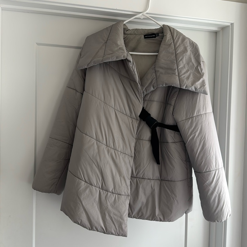 Pretty Little Thing Gray Asymmetrical Buckle Jacket